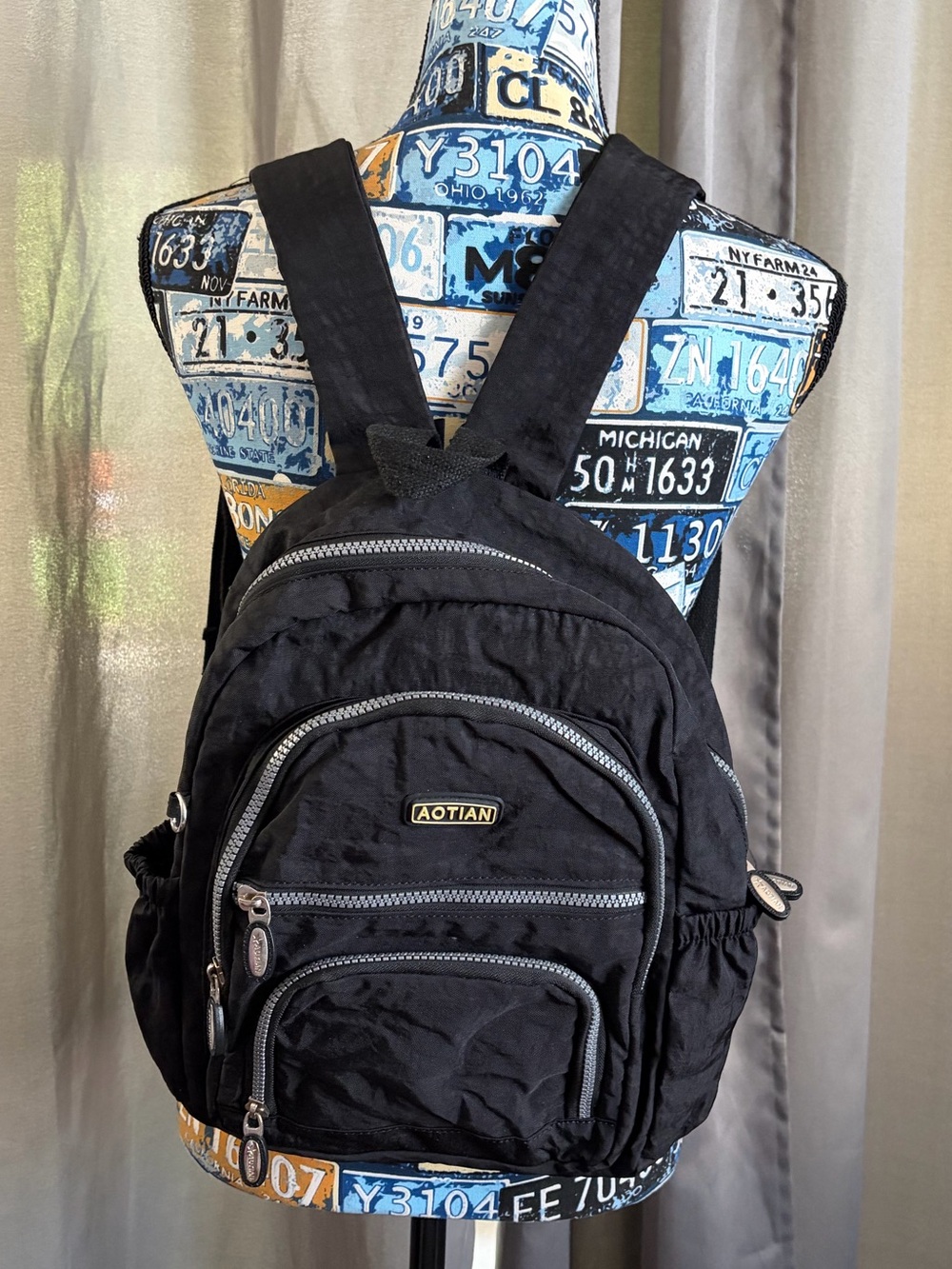 AOTIAN Unisex Mini Nylon Marbled Black Backpack Casual Lightweight